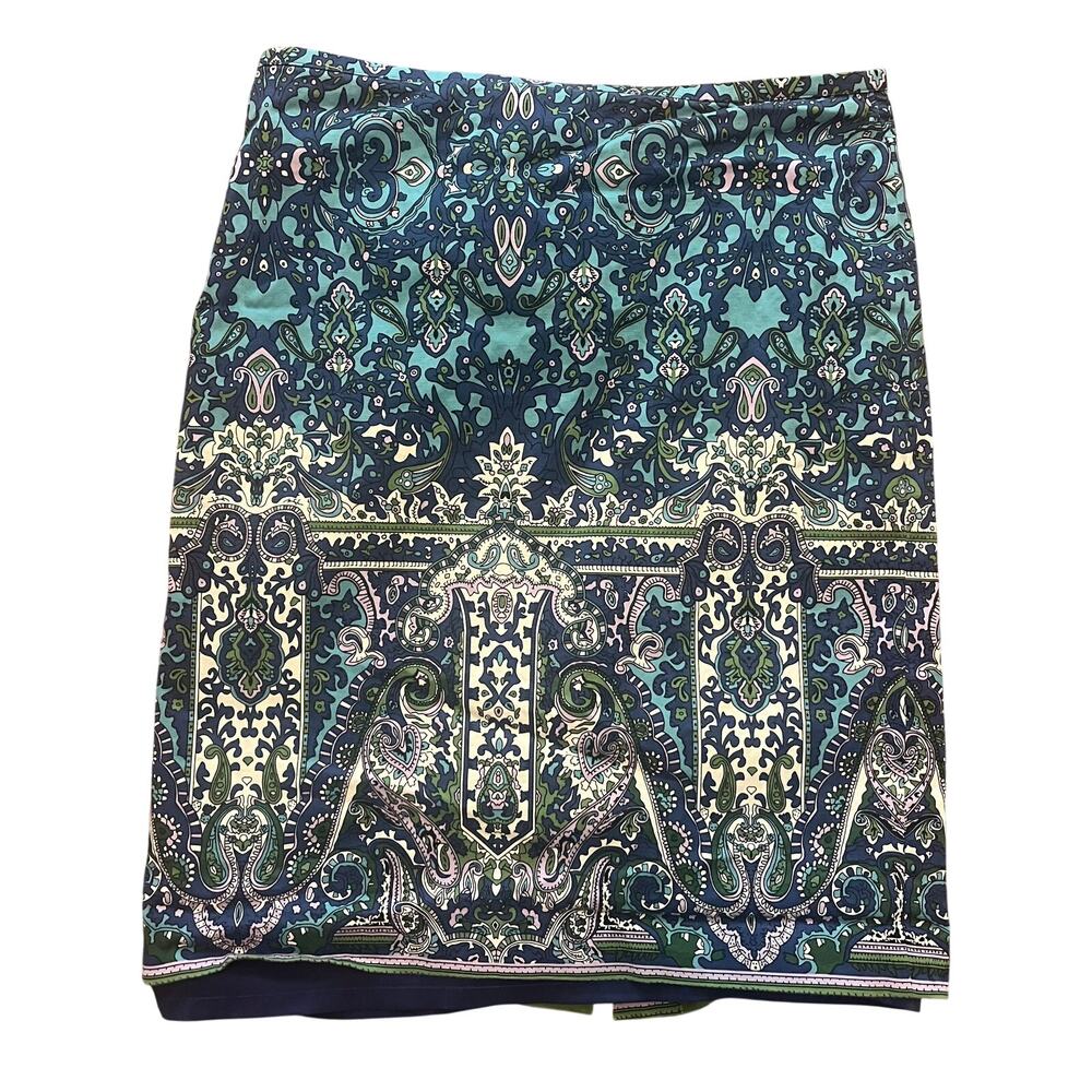 Talbots Blue Green Floral Pencil Skirt Lined Midi Women’s 6 Office Workwear